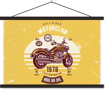 Produktbild von MuchoWow® Textilposter Motorrad - Retro - Briefe - Zitat 60x40 cm mit schwarzem Rahmen - Hölzernes