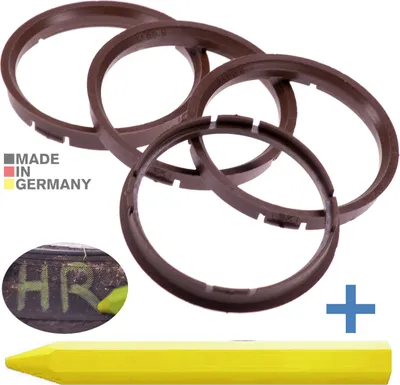 Produktbild von 4X Zentrierringe 73,0 x 66,6 mm Braun Felgen Ringe + 1x Reifen Kreide Fett Stift