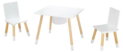 Produktbild von roba Kindersitzgruppe aus Holz mit Stauraum - Kindermöbel Set aus 2 Kinderstühlen & 1 Tisch - Kindertisch Set inkl. Aufbewahrungsnetz - Weiß / Natur