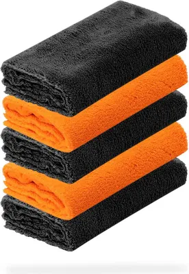 Produktbild von detailmate 5er Set Mikrofasertücher - 40x40cm, 550 GSM - Mikrofaser Poliertücher 3x schwarz, 2x orange