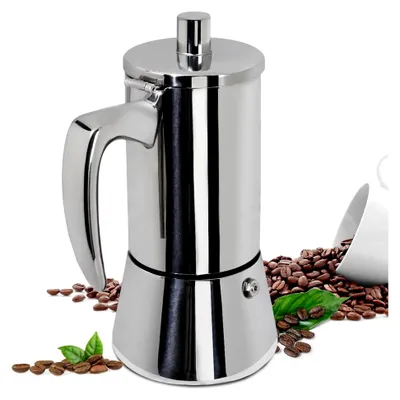 Produktbild von Mokka-Kanne aus Edelstahl für die Zubereitung von Espresso (Silber, 12 Tassen)