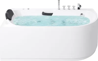 Produktbild von BELIANI Whirlpool Eckbadewanne Weiß Acryl Rechtsseitig Rechteckig 170 x 80 cm mit Armatur Kopfstütze Haltegriff Modern Indoor Whirlwanne Massage Wanne
