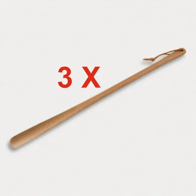 Produktbild von 3 Stück = Schuhlöffel, geölt, mit Lederband aus Holz 63 cm