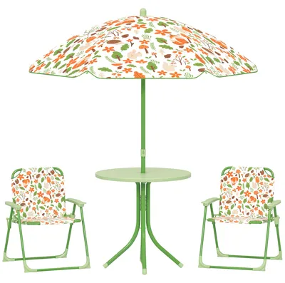 Produktbild von Giardino-Set fš¹r Bambini 2šC5 Jahre mit Tavolino Rotondo, 2 Sedie Pieghevoli und einem Ombrellone, Verde