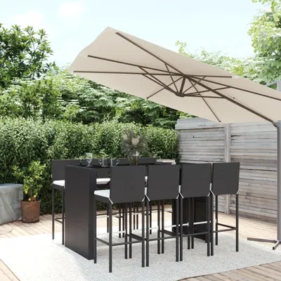 Produktbild von Möbel 9-tlg. Gartenbar-Set mit Kissen Schwarz Poly Rattan - Gartenmöbelgarnituren 3187629