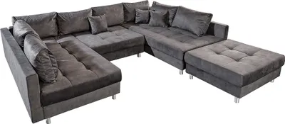 Produktbild von riess-ambiente Moderne XXL Wohnlandschaft KENT 305cm grau Samt Bigsofa inkl. Hocker Federkern Couch Sofa U-Sofa