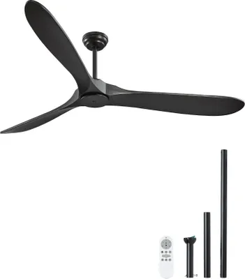 Obrázek produktu pro Stropní ventilátor černý bez osvětlení 180 cm - Dřevěný ventilátor s lopatkami a dálkovým ovládáním pro chlazení interiéru