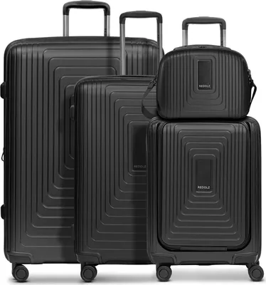 Produktbild von REDOLZ mit Laptopfach Essentials 14 Trolley Set 4-teilig ( S Exp. Front Pocket + Beauty Case ) Black Metallic schwarz 54cm