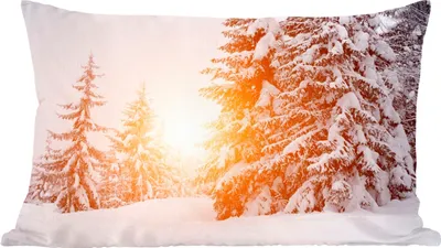 Produktbild von MuchoWow® Zierkissen Sofakissen Wohnzimmer Dekokissen 60x40 cm Sonne - Bäume - Schnee - Kopfkissen - Polster mit Foto
