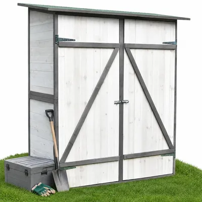 Produktbild von Gartenschuppen XXL Holzschrank Weiß/Grau mit Doppeltür & Stauraum