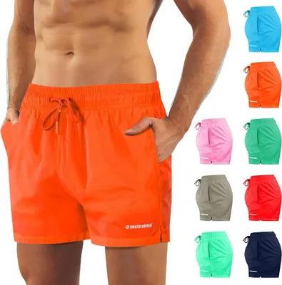 Produktbild von Sesto Senso Herren Badehose – Bequeme Badeshorts mit Innenfutter – Ideal für Strand und Schwimmbad – Orange – Größe M