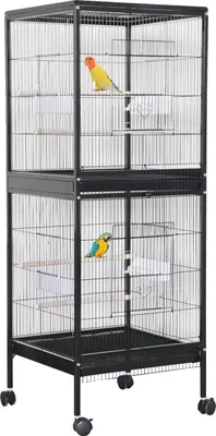 Obrázok produktu pre Klietka pre vtáky, železný materiál, rozmery 51 x 50 x 140 cm, 2 dvere, 2 drevené bidielka, 4 nerezové misy