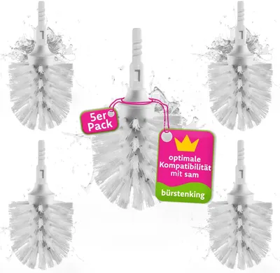 Produktbild von Bürstenking WC Ersatzbürstenkopf, 79 mm, Toilettenbürstenkopf Set passend für sam WC-Garnituren, Borsten Ersatzklobürstenkopf, mit Kunststoff Adapter, 5 Stück, weiß