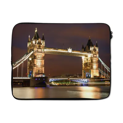 Produktbild von MuchoWow® Laptop Hülle 17 Zoll Laptoptasche London - Nacht - Brücke - Zipper - Schutzabdeckung
