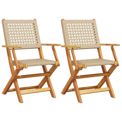 Two folding chairs made of wood and woven material.
