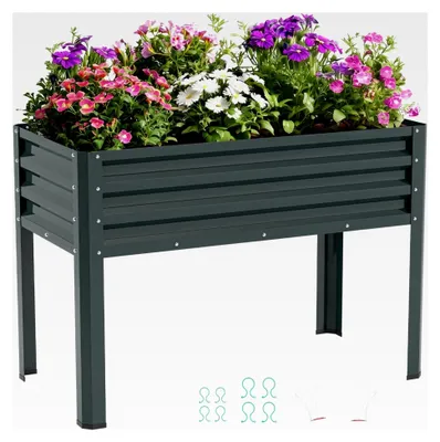 Produktbild von Hochbeet aus Metall für Balkon und Garten, 116x60x80cm, verzinkter Stahl, Pflanzkasten, Blumenkasten, Kräuterbeet, Pflanzbeet, Blumenbeet