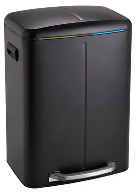 Imagen del producto de Relaxdays, cubo de basura con 2 compartimentos, 2 x 20 litros, cubetas interiores extraíbles, sistema de cierre suave, pedal, acero inoxidable, cubo de basura con pedal para la cocina, color negro, Imagen generada por IA