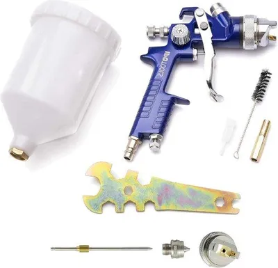 Produktbild von Famanu Farbspritzpistole 1,3 mm + 1,7 mm HVLP Sprühsystem - 600 ml Kunststoffbecher - Edelstahl-Düse - Düsen-Set