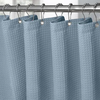 Produktbild von Duschvorhang Waffelstoff mit Metallringen 182 x 214 cm Mondlichtblau Wasserdicht Anti Schimmel