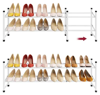 Produktbild von Schuhregal Metall ausziehbar 2 Ebenen Weiß 73-106 cm Breite