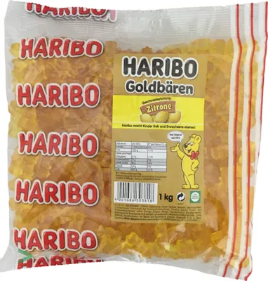 Immagine prodotto di Orsi d'oro Haribo al limone (sacchetto da 1 kg di orsetti gommosi gialli) varietà singola