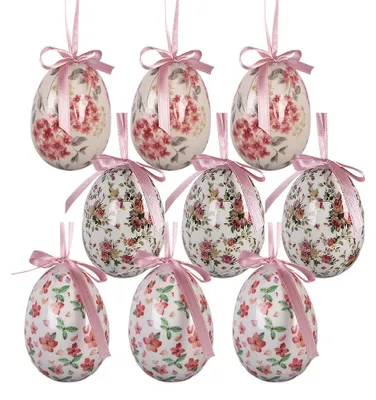 Imagen del producto de Clayre & Eef. Set de 9 colgadores de Pascua. Diámetro: 5 x 8 cm. Color: blanco. Material: plástico
