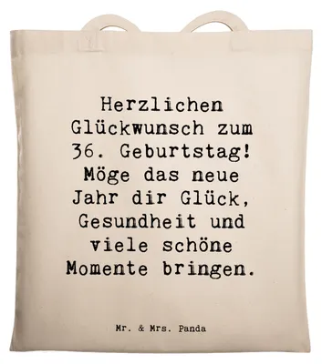 Produktbild von Mr. & Mrs. Panda Tote Bag Spruch 36. Geburtstag Glückwünsche - Transparent - Geschenk, Beutel, Familie, Shopping Tasche, totebag, Glück, Schultasche, Feiern