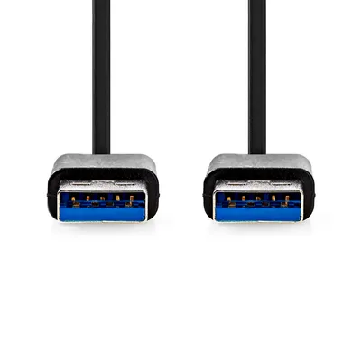 Produktbild von Nedis USB-Kabel - USB 3.2 Gen 1 - USB-A Stecker - USB-A Stecker - 5 Gbps - Vernickelt - 1.00 m - Rund - PVC - Schwarz - Box