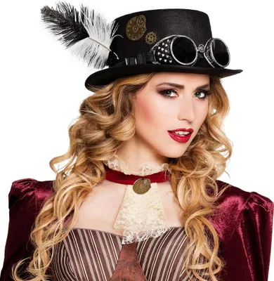 Produktbild von Flacher Steampunk Zylinder mit Brille Hutgröße: Uni