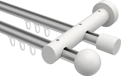 Produktbild von Interdeco Innenlaufstange / Gardinenstange mit Innenlauf Silbergrau / Weiß, Typ Talent Luina (Kugel), 20 mm Ø 2-läufig, 540 cm