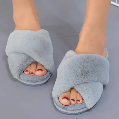Produktbild von Dame Lammfell Hausschuhe Flauschig Fellhausschuhe für ganze Jahreszeit Fluffy Plüsch Schlappen Indoor/Outdoor Anti-Rutsch Pantoffeln Gr.38-39