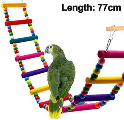 Produktbild von Vogel Spielzeug Holz Leiter Hängend  Papagei Schaukel Brücke Vogelkäfig Zubehör Dekorative Flexible Käfig Holzleiter Regenbogen Spielzeug für Nymphensittich Sittich Training