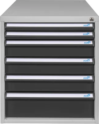 Produktbild von Schubladenbox mit 6 Schubladen für Werkbank Rhino| HxBxT 65x53x70cm | Traglast 60kg | Lichtgrau/Anthrazitgrau