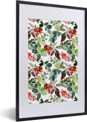 Produktbild von MuchoWow® Gerahmtes Poster Beeren - Aquarell - Rot 40x60 cm - Poster mit Schwarzem Bilderrahmen Wandposter Rahmen Foto Bilder - Poster in Rahmen