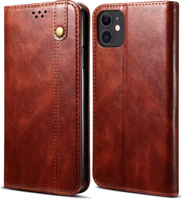 Produktbild von iPhone 12 Hülle, LaimTop Leder Flip Brieftasche Schutzhülle für iPhone 12 Rot
