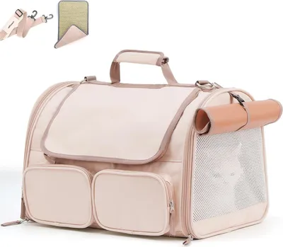 Immagine prodotto di Borsa da trasporto per animali domestici - Borsa per cani e gatti - Trasporto sicuro - 4 finestre in rete - 44,5 x 30 x 29 cm - Grigio