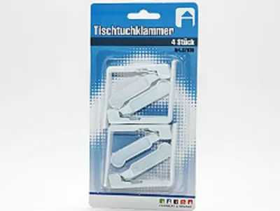 Produktbild von 4 Tischtuchklammern, weiß mit Metallfeder, 6 x 6 cm
