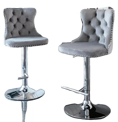 Immagine prodotto di Sgabello da bar, rivestimento in velluto, regolabile in altezza, grigio