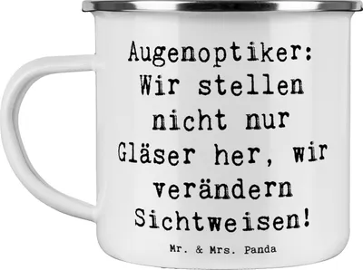 Produktbild von Mr. & Mrs. Panda Emaille Tasse Spruch Augenoptiker Sichtweise - Weiß - Geschenk, Pott, Teetasse, Beratung, becher, Beruf, handgefertigte Geschenke, Kaffeepott, kreative