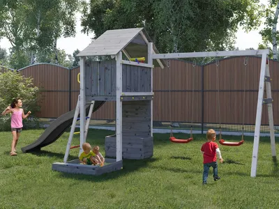 Produktbild von Spielturm Smart 4 grau-weiß inkl. Rutsche grau