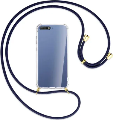 Produktbild von Handykette Backcover-Schutzhülle mit Band (Metall goldfarben) für Huawei Y6 2018 - dunkelblau