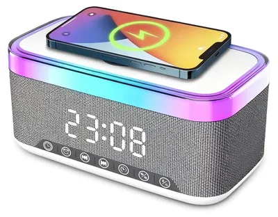 Digitaler Wecker mit Ladestation, Bluetooth, Qi-Laden 15 W, 2x10 W, LED