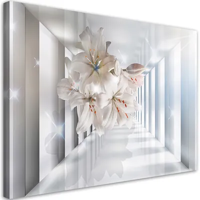 Image de Toile Fleurs dans un couloir en 3D 90x60 Feeby Beige image pour le mur prête à accrocher