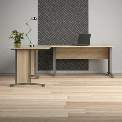 Produktbild von Schreibtisch Cezannine, Mehrzweckschreibtisch, Bürotisch für PC, Eckschreibtisch, 230x200 h75 cm, Grau und Eiche