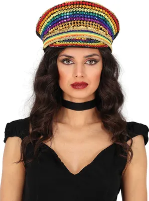 Immagine prodotto di Cappello da capitano arcobaleno con gioielli glitterati accessorio per copricapo di carnevale, colore: multicolore