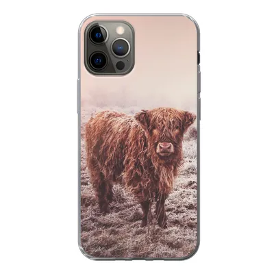 Produktbild von MuchoWow® Handyhülle Schutzhülle Hülle für iPhone 12 Pro Schottische Highlander - Schnee - Sonne Silikon Softcase Handy Hülle - Abdeckung