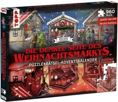 Produktbild von Puzzle-Rätsel-Adventskalender: Die dunkle Seite des Weihnachtsmarkts - 24 Puzzles mit insgesamt 960 Teilen
