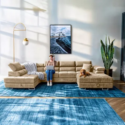 Produktbild von Sofiland Aller XXL U-Form Ecksofa links mit Schlaffunktion, Couchgarnitur mit 2 Bettkästen, Wohnzimmersofa Creme MONOLITH 04, Sofa, Bettsofa, Couch