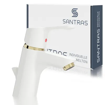 Produktbild von SANTRAS® Waschtischarmatur Magis in Weiß (RAL 9003)/Edelmessing (Gold)