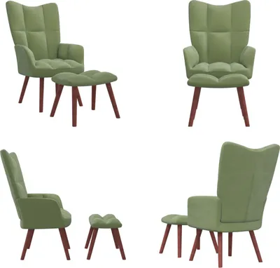 Produktbild von vidaXL Relaxsessel mit Hocker Hellgrün Samt - Relaxsessel Mit Hocker - Relaxsessel Mit Fußhocker - Sessel Mit Hocker - Sessel Mit Fußhocker